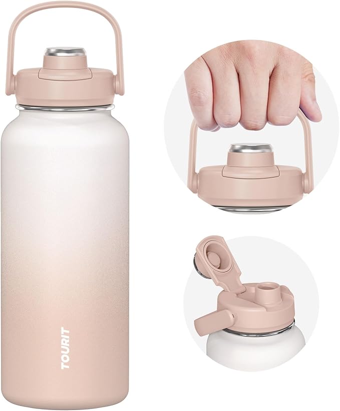 TOURIT 24 oz Insulated Stainless Steel Water Bottle, Khaki | Double-wall vacuum thermal flask with top handle, leakproof & BPA-free design for sports, gym, hiking & travel use