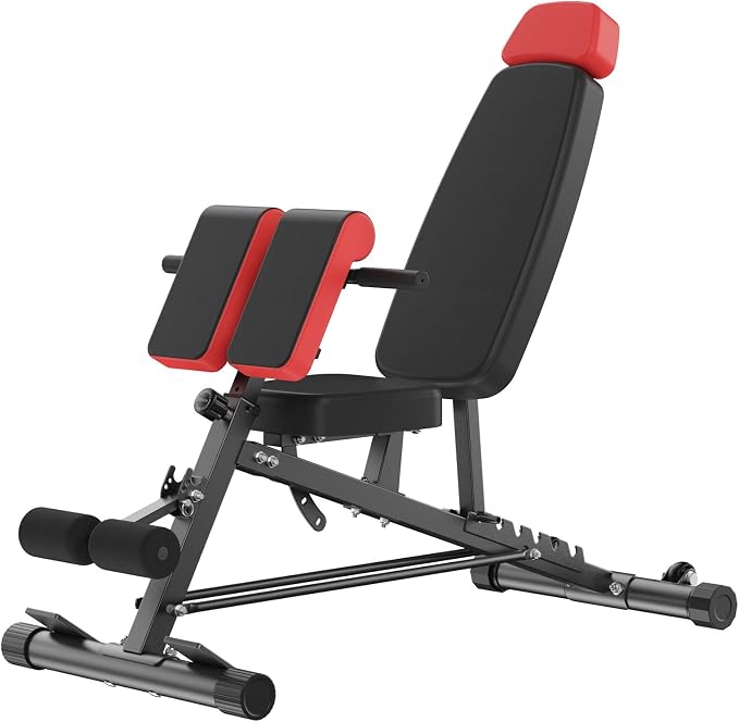 OLIXIS Adjustable Weight Bench, 660 LBS Foldable Workout Bench Press | Heavy Duty Chest Press Machine with Hyper Back Extension & 2 Wheels, for Flat Incline Decline Sit Up for Home Gym