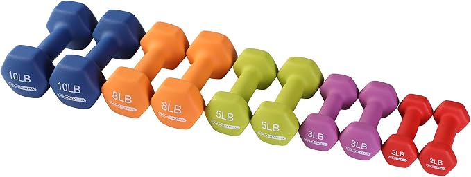 HolaHatha 1, 2 and 3 lb Neoprene Dumbbell Strength Training Weight Set with Rack