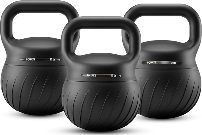Squatz Soft Drop Kettlebell Set for Home Gym Strength Training - Cushioned Base Kettlebell Set with Wide Grip Handle, Floor-Safe Design, 15 lb, 20 lb, and 25 lb Weights for Full Body Workouts