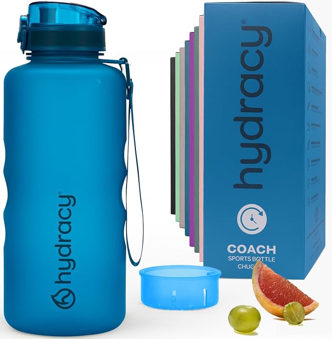 Hydracy Motivational Water Bottle with Time Marker & Fruit Infuser 64 oz | BPA-Free Tritan, Leakproof Flip-Top Lid,No-Sweat Sleeve,Carry Strap,Daily Intake Tracking for Gym,Sports,Outdoors