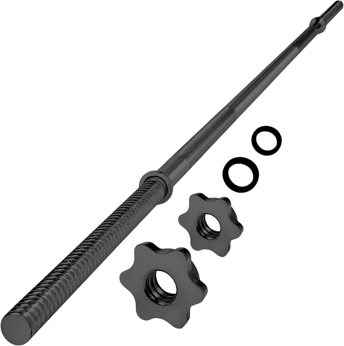 Yes4All Standard Straight Barbell 60" & EZ Curl Bar 47", Capacity 200 to 480 LB, Weight Bar 1" to 2" Diameter - Star Lock Collars, Rubber Ring, Barbell Spins Included for Deadlifts & Squats