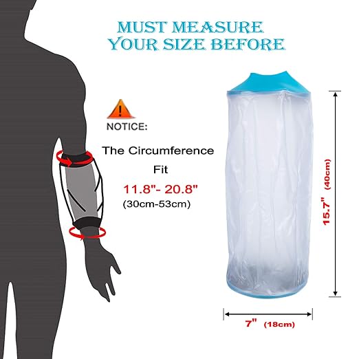Asunby Picc Line Shower Cover for Upper Arm,Soft Sleeve Protector for Adult Elbow Length 15.7 in, Waterproof Large Arm Cast Covers Comfortable Bag for Wound Bandages,Reusable