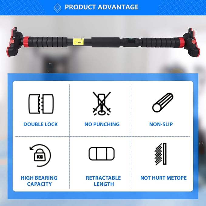 Pull-Up Bar,Chin Up Bar for Doorways with Level Meter and Auto Lock,Adjustable Pull Up Bar for Home Gym Strength Training and Upper Body Workout, No Screws Needed,Max Weight Capacity 400 Lbs
