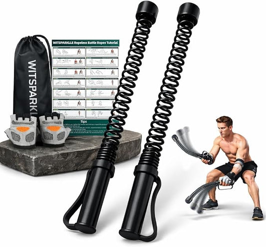 2PCS Ropeless Battle Ropes for Home Gym, Portable Cordless Workout Ropes with Gloves, Bag & Tutorial, Low-Impact HIIT Fitness Equipment for Full Body Cardio and Strength Training