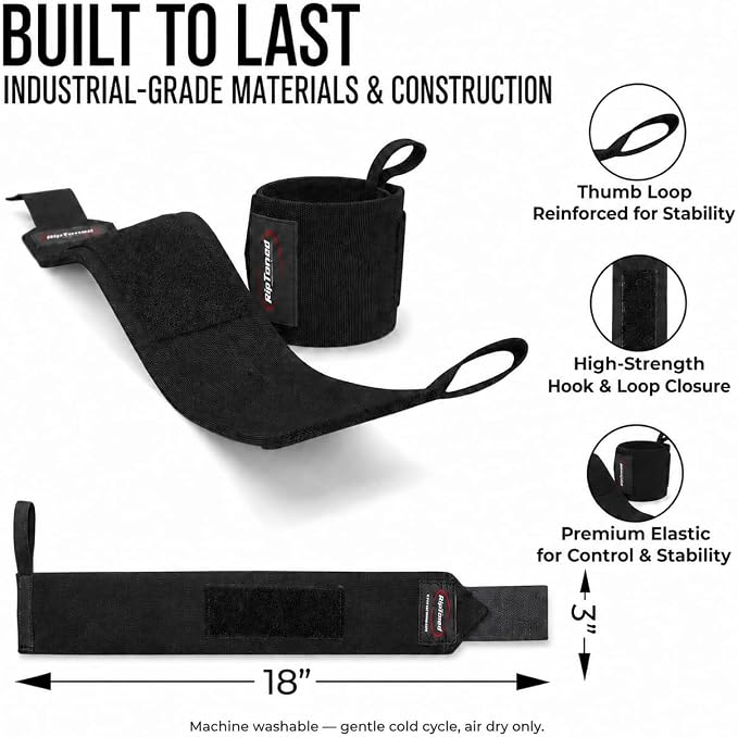 Rip Toned Wrist Wraps for Weightlifting – USPA & USAPL Approved – Stiff or Flex – 18" Gym Wrist Straps with Thumb Loop – Maximum Support for Men & Women