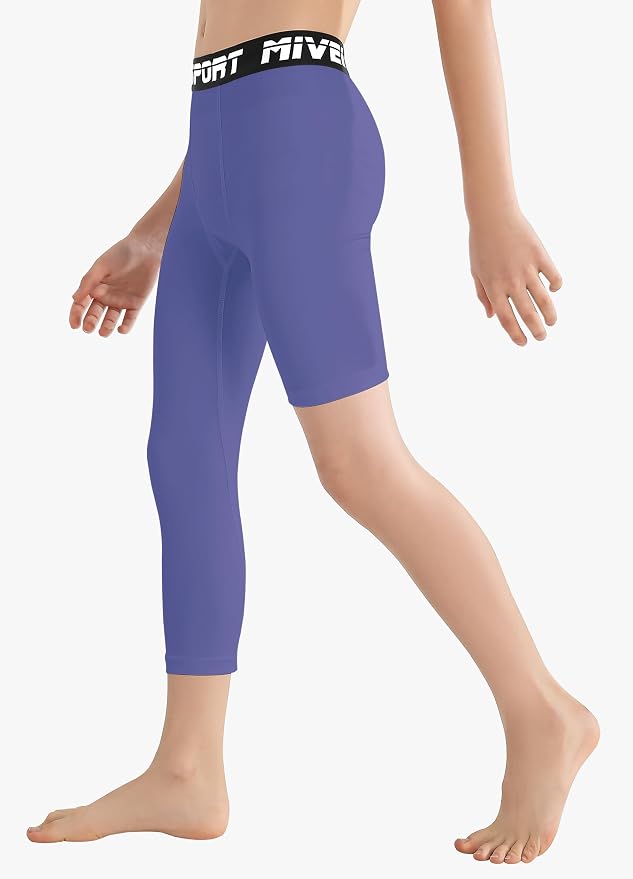 MIVEI One Leg Compression Tights Youth Boys Basketball Leg Sleeve | Kids Compression Pants Girls' Single Leg Tights 3/4 Leggings for Baseball Softball Soccer Running Football, Sports Base Layer