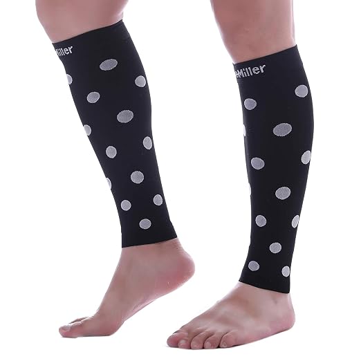 Doc Miller Calf Compression Sleeves 20-30 mmHg for Women & Men, 1 Pair | Footless Compression Socks, Polka Dots Design, Shin Splints Relief, Varicose Veins, Running, Nurses, Travel, Leg Support
