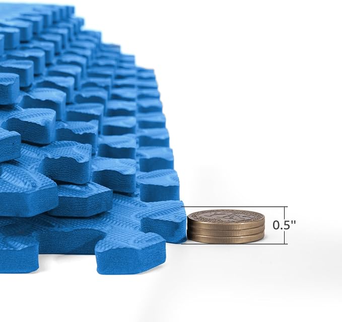 Art3d 48 Sq.Ft Eva Puzzle Exercise Mats, 1/2" Thick Foam Interlocking Tiles for Flooring, Workout, Gym Equipments, Pack of 12, Blue