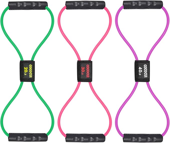 Figure 8 Resistance Bands with Handles for Women Men, Exercise Bands for Back, 8 Shaped Resistance Bands for Arms, Shoulder, Leg Stretching, Physical Therapy, Yoga, Pilates, Home Gym Workout Equipment