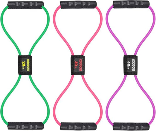 Figure 8 Resistance Bands with Handles for Women Men, Exercise Bands for Back, 8 Shaped Resistance Bands for Arms, Shoulder, Leg Stretching, Physical Therapy, Yoga, Pilates, Home Gym Workout Equipment