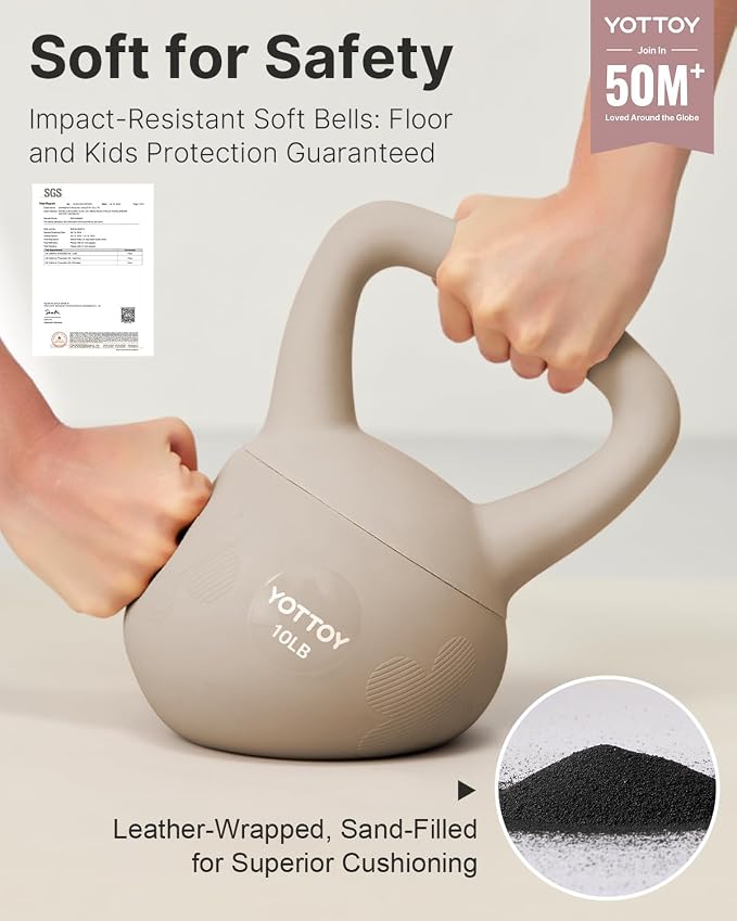 YOTTOY Soft Kettlebell for Home Workouts, Anti-Slip Wide Handle Strength Training Kettlebells, Cushioned Base for Safety - Ideal for Men, Women & Beginners