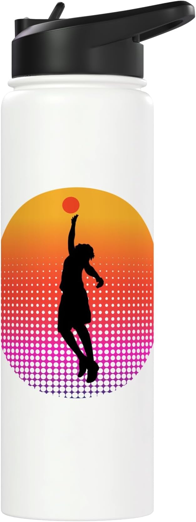 Basketball Game Hoop Slam Dunk Ball Retro Sunset Player Gift Stainless Steel Insulated Water Bottle