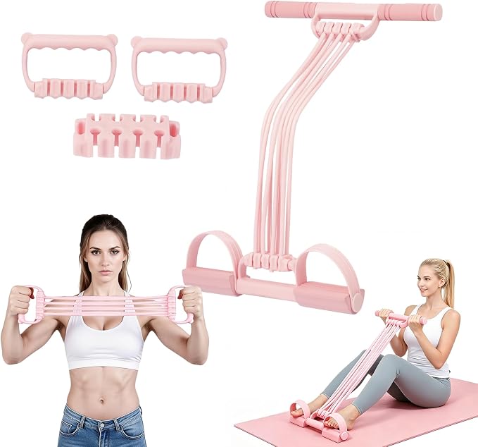 Pedal Resistance Band, 2026 Upgraded 8-Tube 3-in-1 Sit-Up Assistant, Natural Latex Portable Band for Core Abdominal, Back Stretching, Chest Expansion, Arm Training, Home Gym Yoga