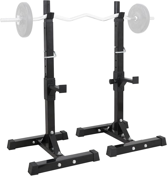 Pair of Adjustable Squat Rack 40inch-66inch Barbell Bracket Solid Steel Free Press Bench, Home Gym Portable Dumbbell Racks Stands, Family Sports Fitness Equipment,Black