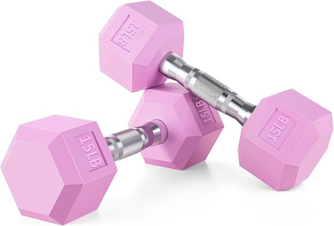Portzon 8 Colors Options Compatible with Set of 2 Rubber Dumbbell Weight, 5-50 LB, Anti-Slip, Anti-roll, Hex Shape
