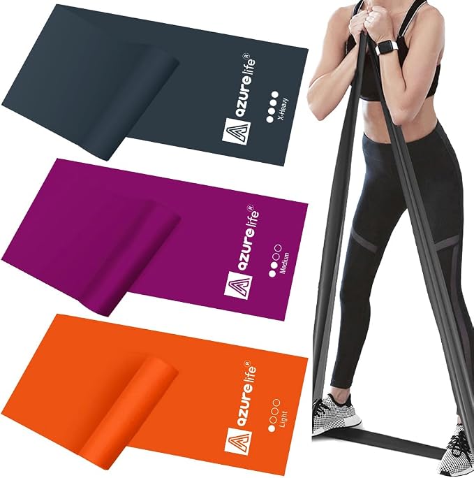 A AZURELIFE Resistance Bands,Professional Long Non-Latex Elastic Stretch Bands,Exercise Bands for Physical Therapy, Yoga, Pilates, Rehab, at-Home or The Gym Workouts, Strength Training