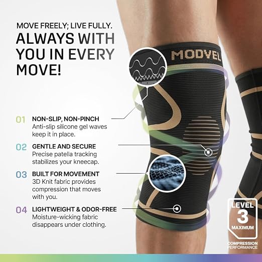 Modvel 2 Pack Knee Brace for Women - Knee Support for Walking, Knee Compression Sleeves for Pain Relief, Knee Sleeves for Women, Knee Brace for Sports, Workouts & Arthritis