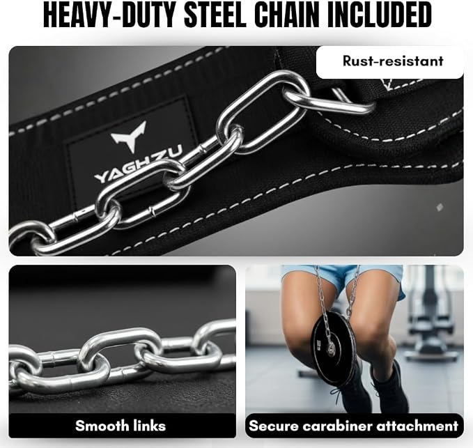 Dip Belt with Chain – Weighted Pull Up Belt, Dip Weight Belt, Weightlifting Belt for Pullups, Squats, and Dips, Belt Squat Attachment Ideal Weight Belt for Pullups, Weightlifting, and Gym Workouts (Black)