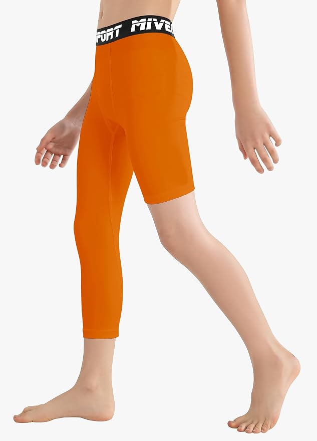 MIVEI One Leg Compression Tights Youth Boys Basketball Leg Sleeve | Kids Compression Pants Girls' Single Leg Tights 3/4 Leggings for Baseball Softball Soccer Running Football, Sports Base Layer