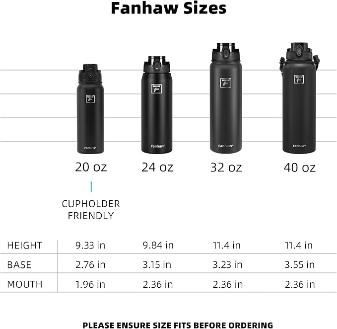 Fanhaw 20 oz Insulated Stainless Steel Water Bottle with Anti-Dust Chug Lid, Leakproof Vacuum Metal Everyday Use Bottle for Kids, Teens & Adults, Back to School Essentials (White Black)