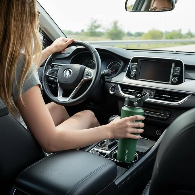 SENDESTAR Water Bottle,Wide Mouth Stainless Steel Vacuum Insulated Double Wall Keep Liquids Cold or Hot All Day,Sweat Proof Sport Design,Fit Car Cup Holder,Dark Green,32 Ounces