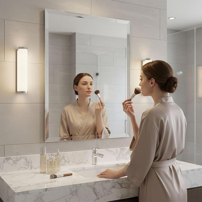Rectangle Bevelled Frameless Mirror - Wall Mirror 30” x 36”, Shatterproof Modern Bathroom Mirror for Gym, Bathroom Vanity, Entryways with Bevelled Edge, Horizontally or Vertically