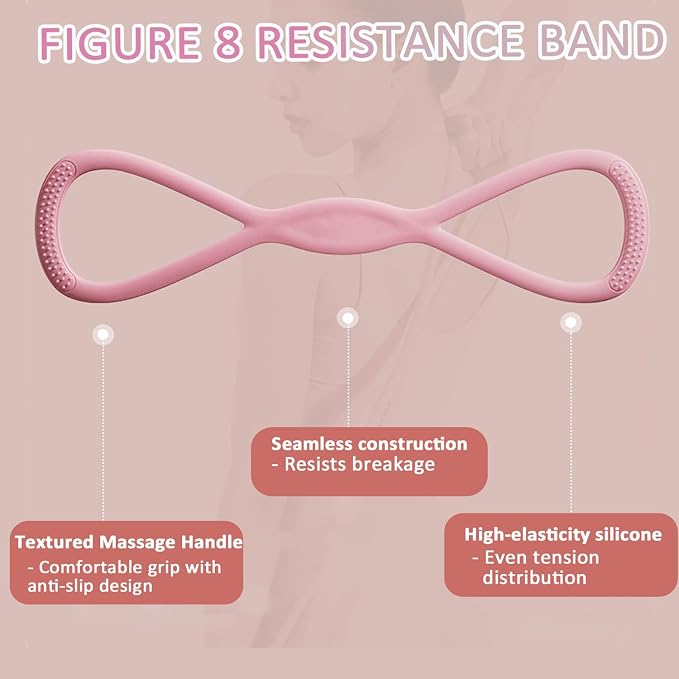 Figure 8 Resistance Bands for Women & Men – 15LB Silicone Pull Rope for Shoulder, Back & Arm Workout – Non-Slip Handles, Home Gym, Yoga & Physical Therapy – Toning, Posture Correction
