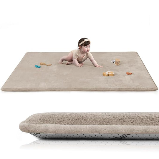 Huloo Sleep Baby Play Mat for Floor,Extra Large 71"×79" Playpen Mat for Toddler,Infant,Kids,1.3" Thick Non-Slip Nursery Rug,Water Repellent Soft Padded Activity Mats for Tummy Time, Crawling,Playroom(Beige)