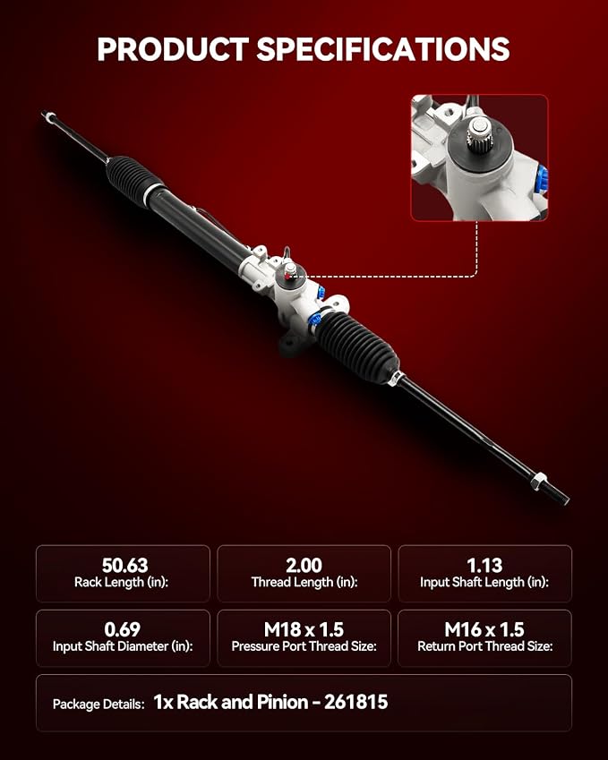 Torchbeam Power Steering Rack & Pinion Assembly Fit for 1993-1998 Golf, 1993-1999 Jetta, 1995-2002 Cabrio, 1992-1994 Corrado, Hydraulic System Steering, Replaces OEM 26-1815