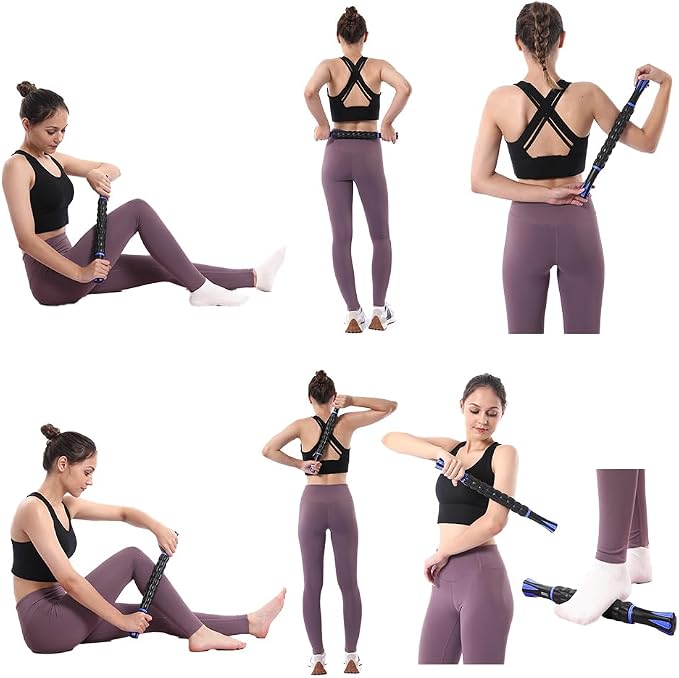 Muscle Roller Massage Roller Stick- Deep Tissue Fascia Blaster for Myofascial Pain Relief, Lymphatic Drainage & Body Sculpting, Handheld Physical Therapy & Recovery Tool (Blue & Black