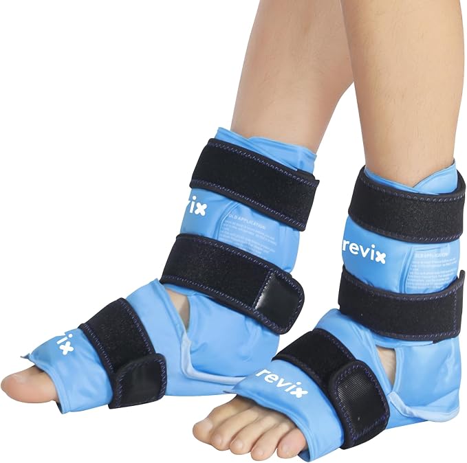 REVIX Foot & Ankle Ice Pack Wrap, Hands-Free Design, 2 Packs | Heel Ice Wrap with 3 Adjustable Straps, Reusable Gel Cold Compression for Plantar Fasciitis, Post-Workout Recovery