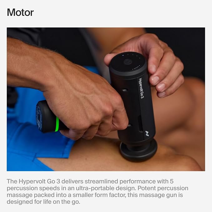 Hyperice Hypervolt Go 3 Percussion Massage Gun Lightweight with Carry Case | Muscle Recovery | Compact Power | TSA Friendly Design | Long Battery Life | Five Speed Settings | Pressure Sensor Feedback