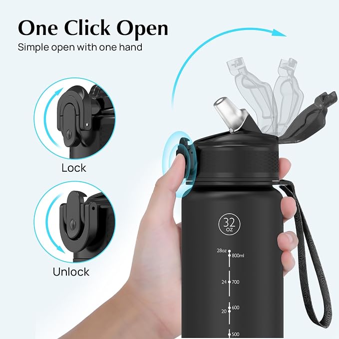 EYQ 32oz Water Bottle with Straw, Time Marker, Blue Purple | Blue Purple Tritan, BPA Free, Time Marker, Leakproof Lock Lid, Wide Mouth, for Gym, School, Office and Travel