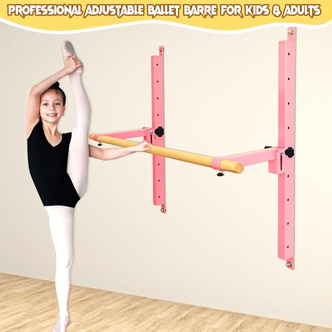 Seliyoo Ballet Barre Wall Mount,Height Adjustable Dance Bar | 4 FT /5FT Portable Solid Beech Wood Bar,Ballet Stretching and Barre Workout, Kids and Adults, Easy Install