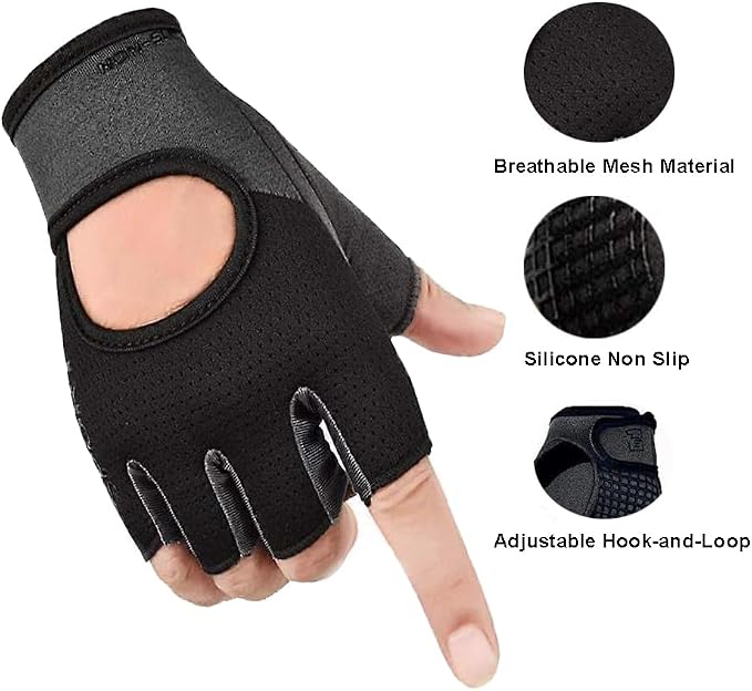 Workout-Gloves for Men Women Fingerless-Weightlifting Non-Slip Sport-Gloves | Women lightweight breathable Fabric, Non-Slip palms adjustable wrist straps for gym fitness training and cycling