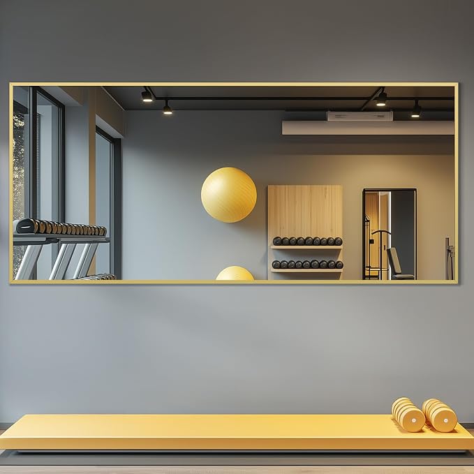 76"x34" Large Floor Mirror Full Length with Stand, Oversized Gold | Free Standing or Leaning, Wall‑Mountable, for Bedroom Living Room Home Gym, Rectangular, Tempered Glass, Aluminum Frame