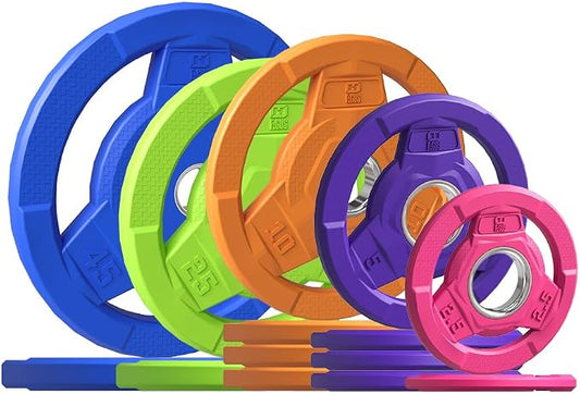 Color Coded 2-Inch Rubber Coated Olympic Grip Plate for Barbell,Solid Cast Iron Weight Plates for Strength Training, Weightlifting, Home Gym, 2.5/5/10/15/25/35/45 LB, Single and Pair