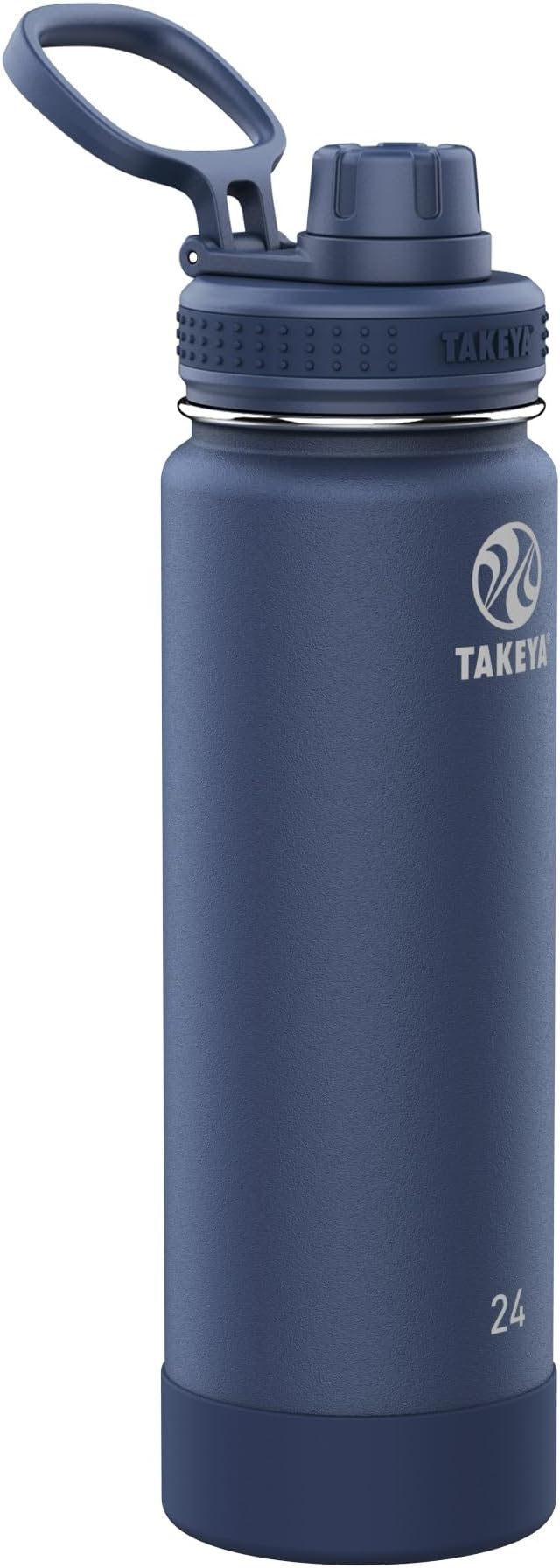 Takeya Actives Stainless Steel Water Bottle, Insulated Spout Lid, Keeps Drinks Cold 24 Hrs, Leakproof, Durable, Dishwasher Safe, Ideal for Gym, Travel, Fits Most Cup Holders, 24 oz/Midnight Blue
