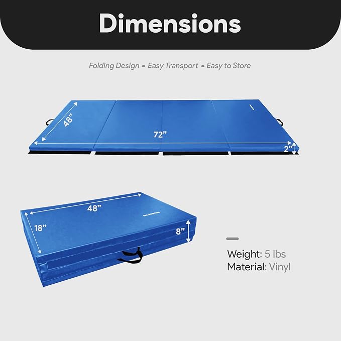 BalanceFrom 6x4 Feet 4-Panel Folding Gymnastics Mat – 2-Inch Thick Pad with Vinyl Surface and Carrying Handles for Tumbling, Yoga, Pilates, Home Workouts, and Martial Arts