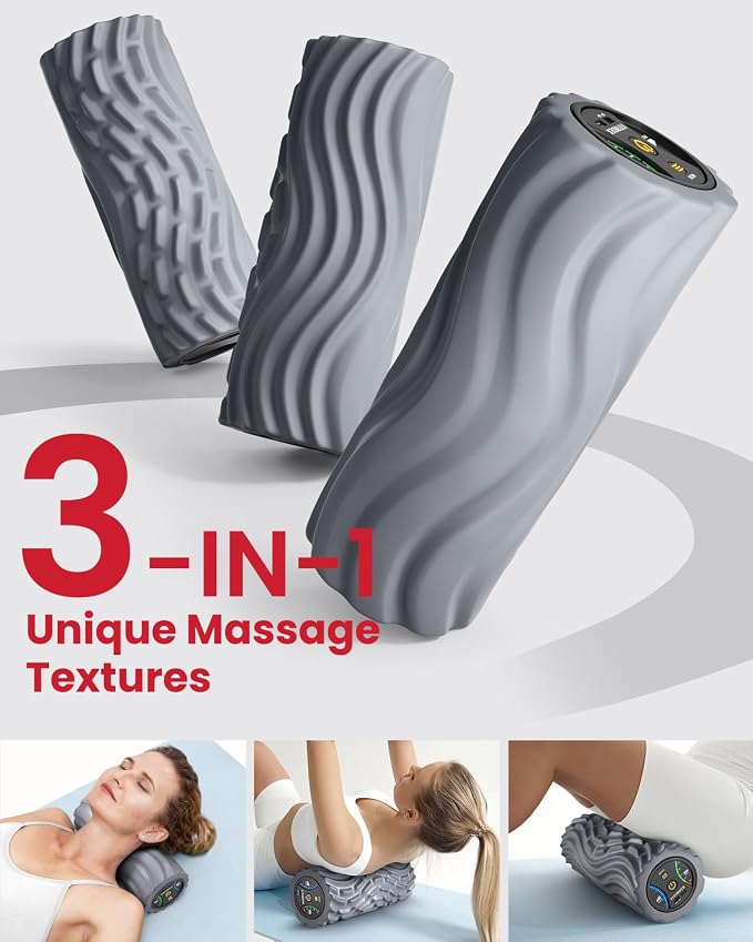 FITINDEX Vibrating Foam Roller for Exercise,5 Vibration Speeds,Rechargeable | Yoga Roller, Electric Roller for Deep Tissue Massage, Massge Foam Roller for Back, Legs & Shoulders, FSA Eligible HSA