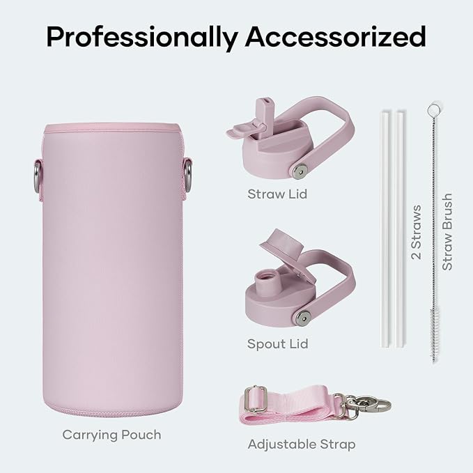 BUZIO Insulated Stainless Steel Water Bottle 32 oz with Straw & Spout Lids | Triple Wall Insulated Tumbler (Dishwasher Safe) ,Cold for 48 Hrs/Hot for 24 Hrs, Leakproof, BPA-Free, for Sports, Gym, School