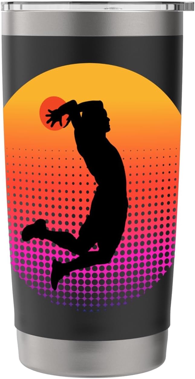Basketball Game Hoop Slam Dunk Ball Retro Sunset Player Gift Stainless Steel Insulated Tumbler