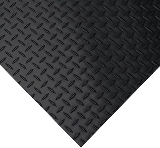 Rubber-Cal Diamond-Plate Rubber Flooring Roll - 3 mm x 4 ft x 1.5 ft Roll - Black