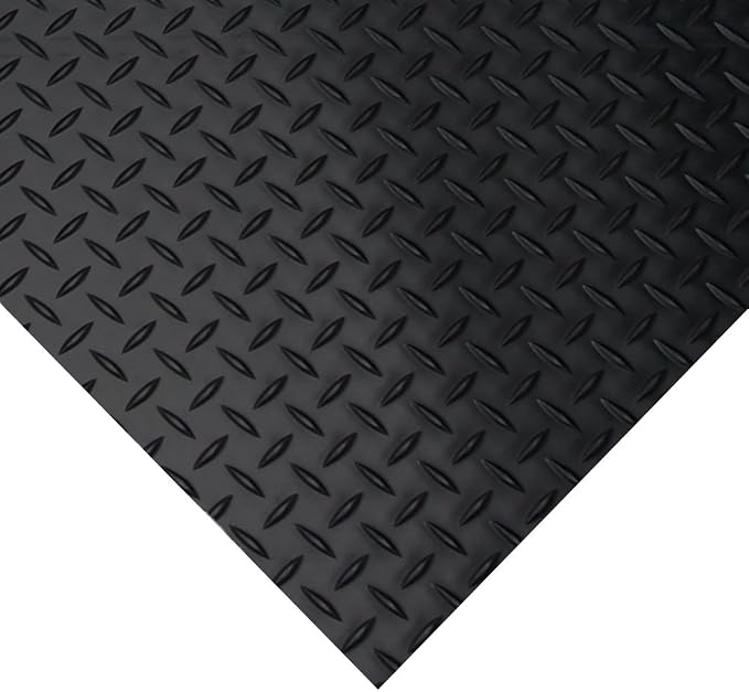 Rubber-Cal Diamond-Plate Rubber Flooring Roll - 3 mm x 4 ft x 2 ft Roll - Black