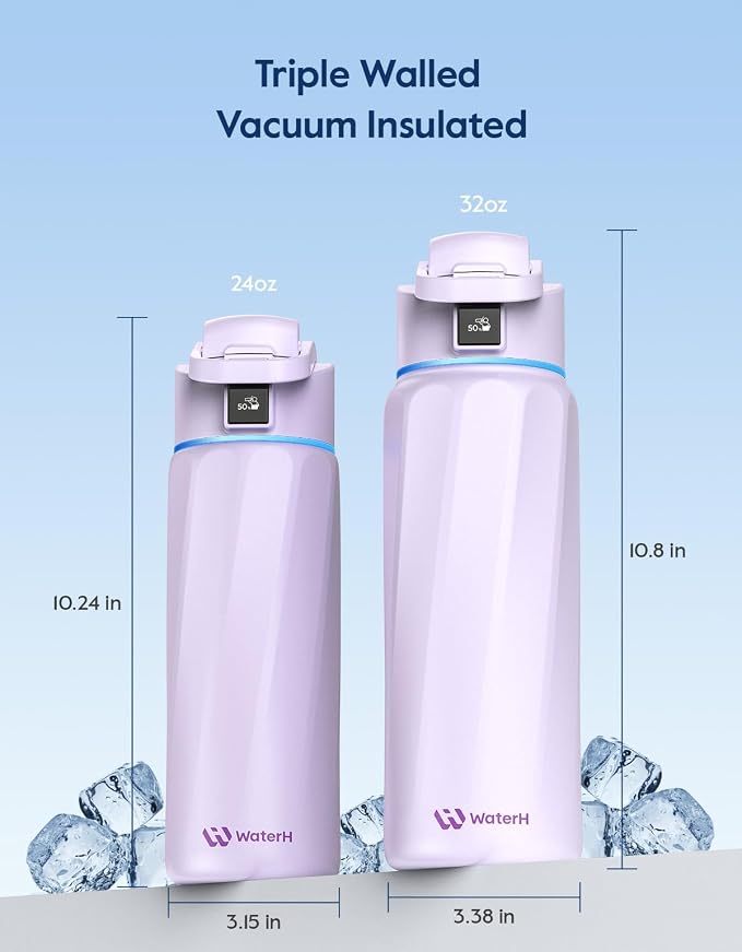 WaterH BOOST Smart Water Bottle Tracker with Reminder to Drink Water, 24oz | BPA-Free Double Wall Vacuum Insulated Stainless Steel, Leakproof, Smart App Tracking, Fits Cup Holders, Wide Mouth for School