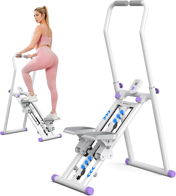 MERACH Stair Stepper with Adjustable Resistance, Foldable Stair Climber | Multi-Level Resistance, 3 Adjustable Angles, Stable Triangle Design, 300 lbs Capacity, Foldable Stair Climber, LCD Monitor