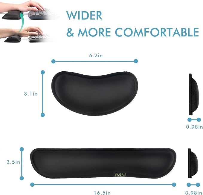 VAGAU Premium Keyboard Wrist Rest and Mouse Pad Wrist Support (2 Pack) | Ergonomic Memory Foam Set for Office, Laptop, Mac, Computer and Gaming, Comfortable Typing &Wrist Pain Relief