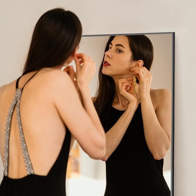 NEWBULIG 59"x16" Full Length Mirror, Full Body Standing Mirror, Black | Leaning or Standing, Tempered Glass, Aluminum Alloy Thin Frame Floor Stand for Bedroom, Cloakroom