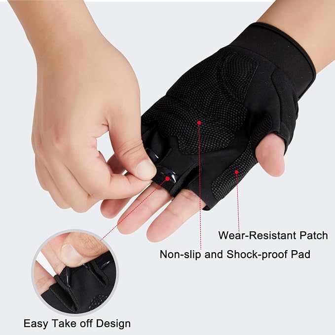 FIORETTO Fingerless Gloves for Men, Breathable Grip Palm Gloves for Motorcycle Riding, Driving, Cycling, Exercise, Workout, Climbing, Hiking and Outdoor Activities M210603